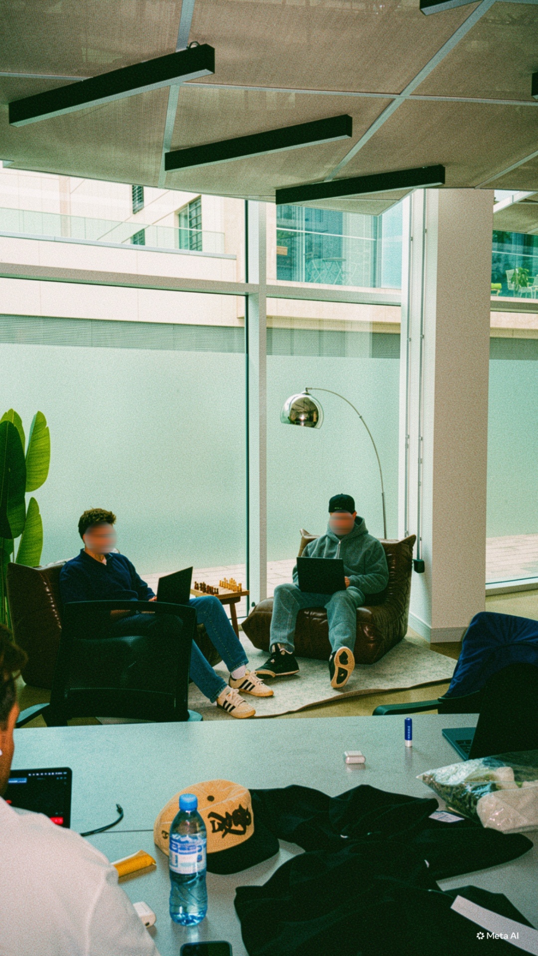 Founders working together in a quiet studio lounge